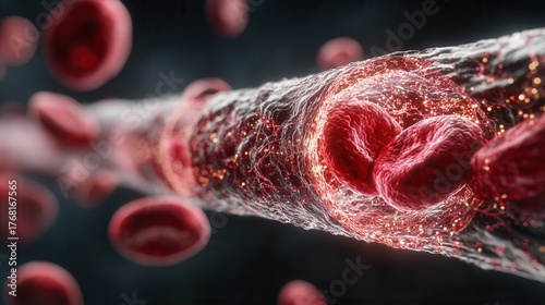Artery blockage and constriction illustration with blood congestion