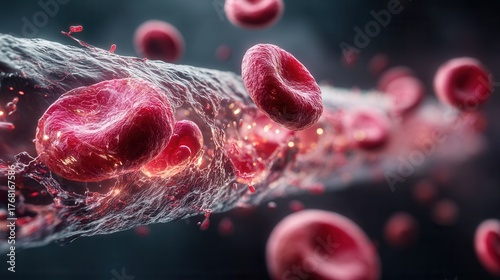 Artery blockage and constriction illustration with blood congestion