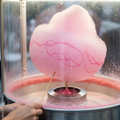 Pink Cotton Candy Being Made in a Machine.