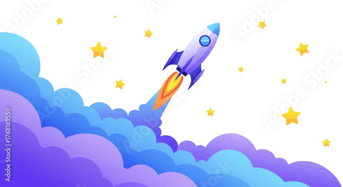 Dynamic rocket launch illustration, symbolizing startup success and innovative progress