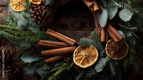 Rustic Christmas Wreath with Oranges and Cinnamon