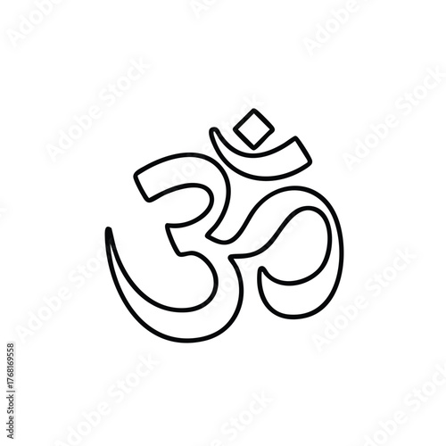 Symbolic representation of spiritual and religious significance with a stylized Om character in black outline on a