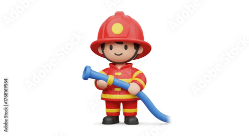 Cute 3D Firefighter Character Ready for Emergency Service and Safety Operations