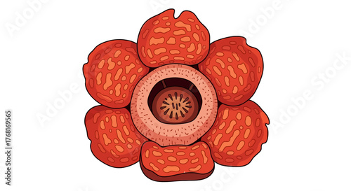 Detailed botanical illustration of the exotic red Rafflesia arnoldii flower