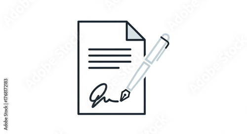 Document with signature and pen contract, agreement, legal paperwork, and signing official documents concept
