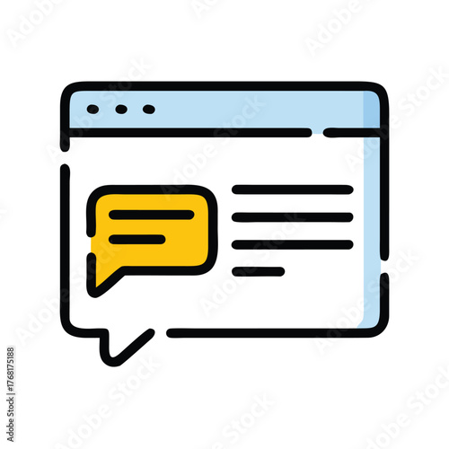 Web browser window with chat bubble and text lines icon vector illustration