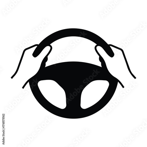 Driving control steering wheel silhouette for car, driver, transport, and vehicle concept.