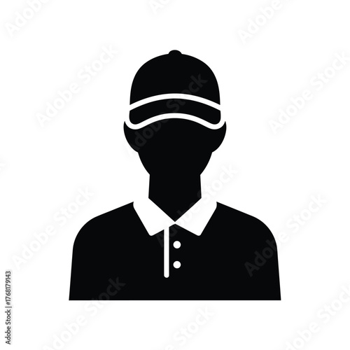 Silhouette of a person wearing a baseball cap and polo shirt icon for profiles and avatars vector