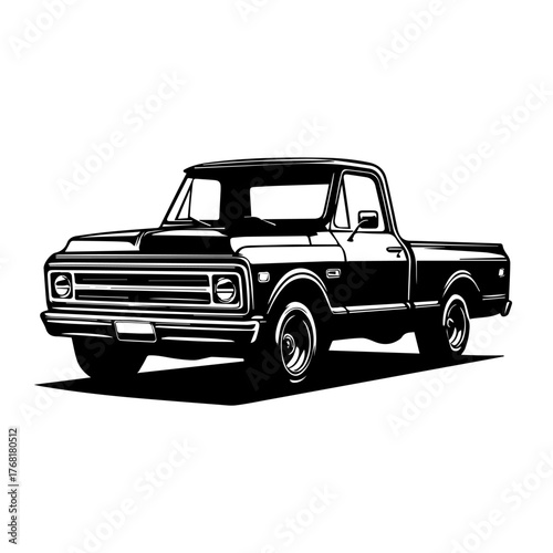 Black and white vector silhouette of a Classic Pickup Truck