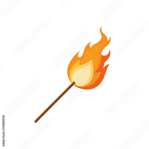 Burning wooden match on transparent background