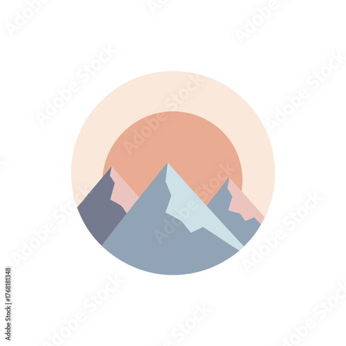 Mountains and sun on transparent background