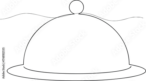 Single line drawing of a cloche serving dish food cover