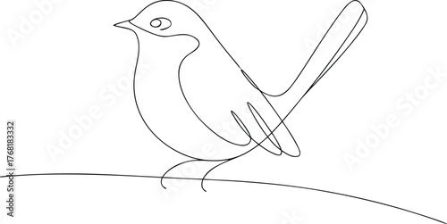 Single line drawing of a robin perched on a branch