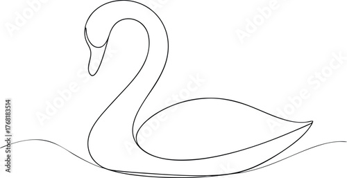 Single line drawing of a swan on water bird lake