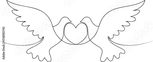 Two doves forming a heart shape with their wings and bodies