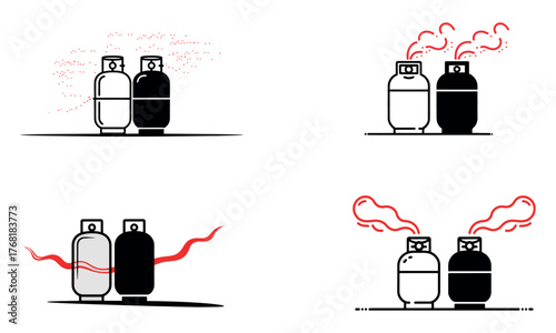 Gas cylinder leak icon illustration showing danger warning and safety concept
