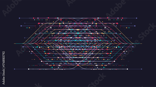 Big data visualization. Social network, financial analysis of complex databases. Data mining. Vector technology background. Information analytics concept.