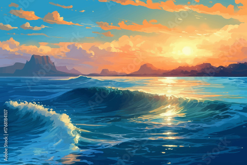 tropical beach with beautiful sky and clear sea water vector illustration for travel and summer vacation concept