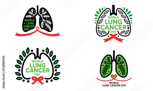 World lung cancer day icon illustration with lungs awareness and health ribbon design
