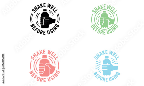 Shake well label icon illustration showing product instruction and warning design
