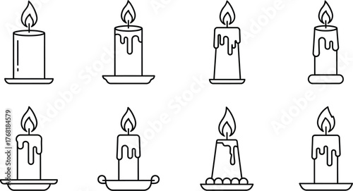 Collection of hand-drawn candle icons in various styles