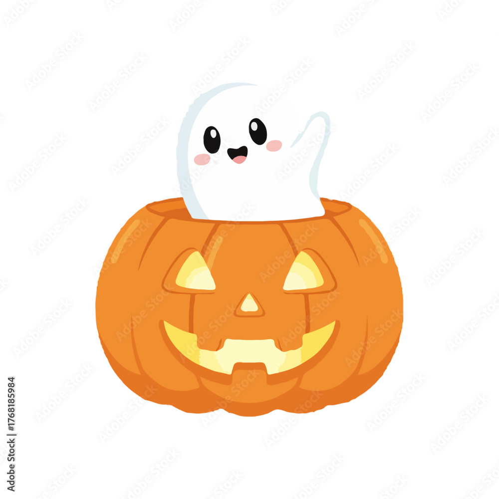 Fototapeta premium Ghost pumpkin SVG cartoon Halloween mascot autumn isolated icon