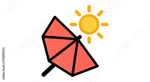 A vibrant illustration of a beach umbrella and a shining sun, perfect for summerthemed designs and vacation promotions