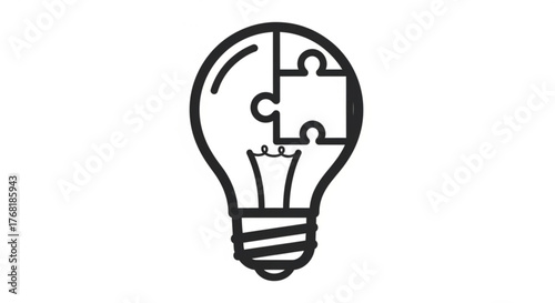 Light bulb with a puzzle piece fitting in, represents creative solution and innovative idea