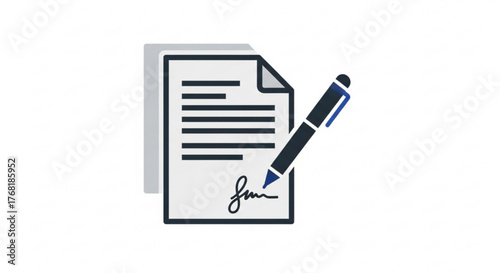 Document with a signature and pen, represents agreement, contract, and legal paperwork