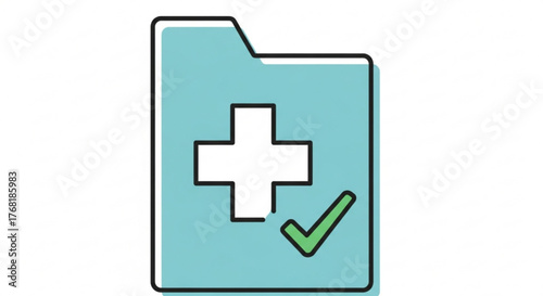 Medical record icon, representing patient data, health information, and healthcare management with a checkmark for verification