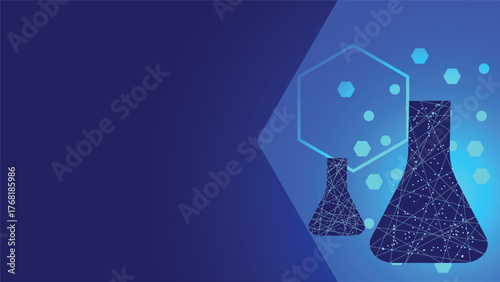 Modern abstract science background with connected network lines chemical flasks and hexagon shapes ideal for technology medicine research banners and innovative design projects