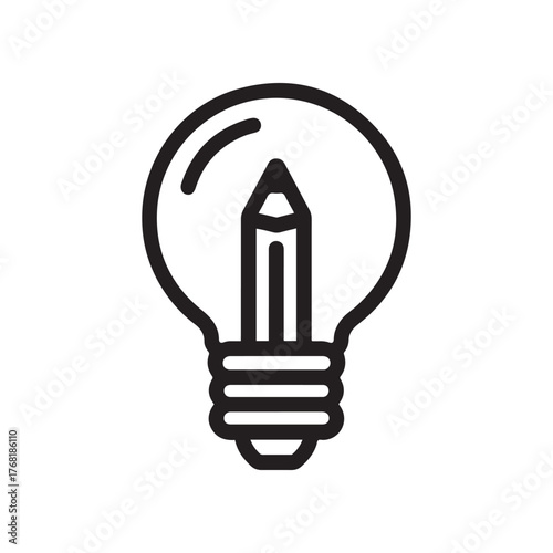 Pencil Inside Lightbulb Icon Creative Idea, Concept Symbol