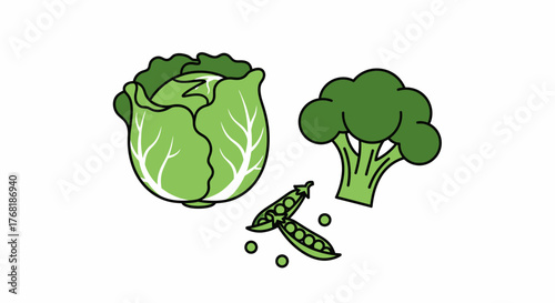 Fresh green cabbage, broccoli, and peas bursting with flavor, a perfect addition to a healthy diet, promoting wellness and vitality for everyday meals