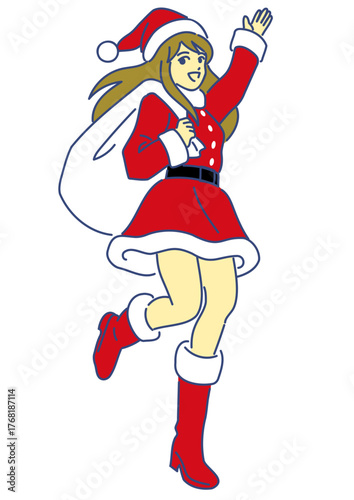 プレゼントの袋を担いだ女性サンタ　ai