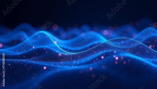 Digital Wave Pattern of Glowing Blue Lines