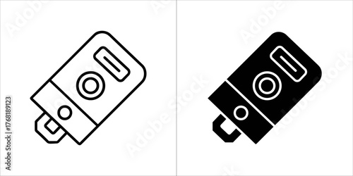Two icons of a usb flash drive, one outline and one filled