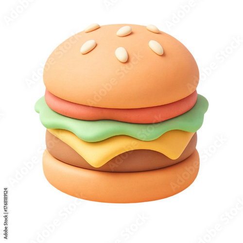 Cute 3d rendered burger with sesame seeds on bun