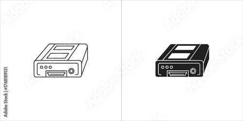 Two icons of an external hard drive, one outline and one filled