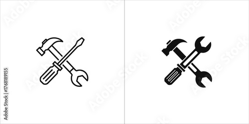 Crossed hammer, screwdriver and wrench icons