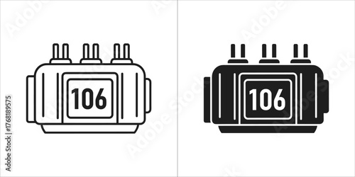 Set of two electrical transformer icons, one outline and one filled
