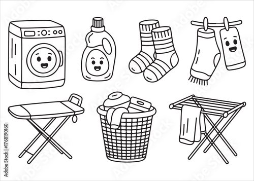  Cute laundry day icons with washing machine and clothes