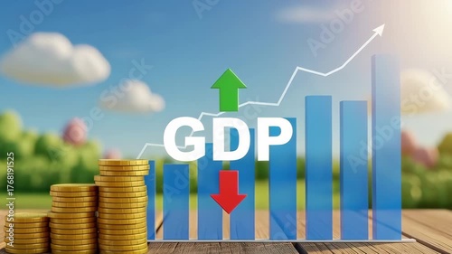 A gdp growth economy finance investment market chart arrow bar coin currency money profit trend surge gdp growth economy finance investment bar chart arrow coin stack rising optimism and challenge