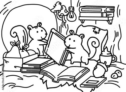 Little squirrel sends books to his friends in their nest.