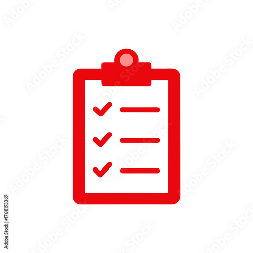 Red checklist icon on transparent background