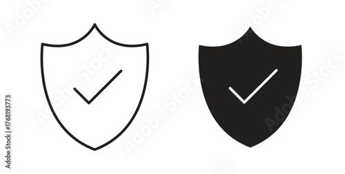 Shield check icon concept. Logo symbol for web and mobile. Pixel Perfect.