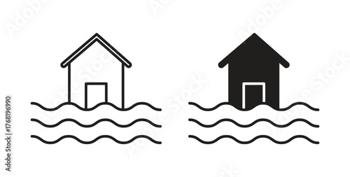 Flooded house icon concept. Logo symbol for web and mobile. Pixel Perfect.