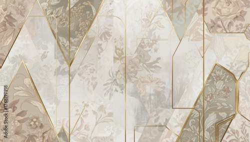 Wallpaper Mural Geometric floral pattern with gold lines and neutral color palette design view Torontodigital.ca