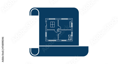 Architectural Blueprint House Floor Plan on Scroll Icon