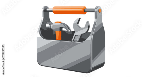 Cartoon Toolbox with Hammer and Wrench Inside