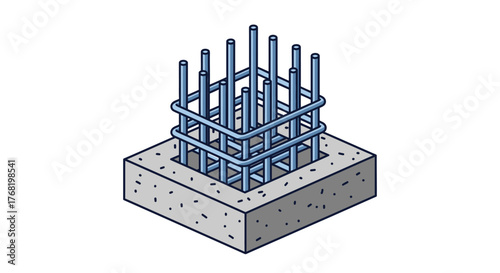 Reinforced Concrete Column with Steel Rebar Cage Illustration
